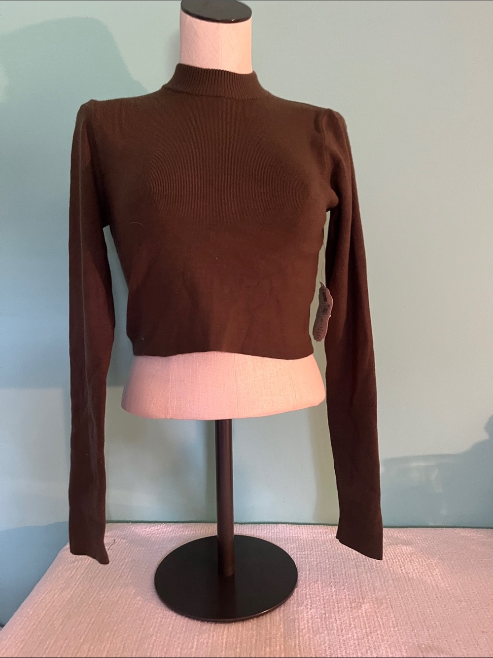 Altar'd State Brown Cropped Mock Neck Sweater